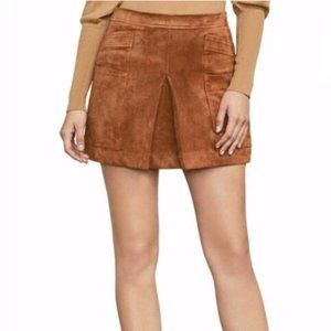BCBGMaxAzria Mini Suede Skirt With Pleat Design in Rust Cognac
